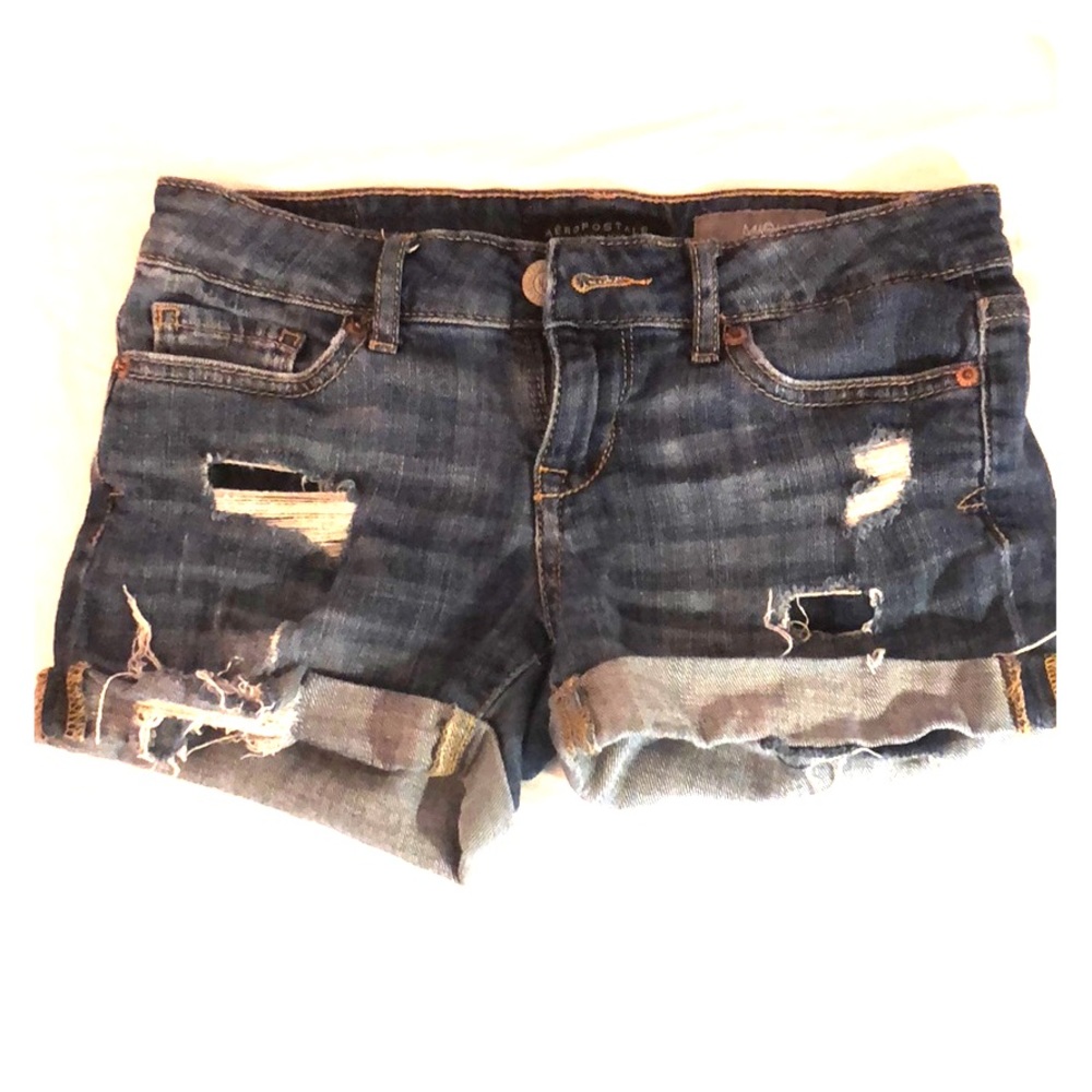 Aeropostale Midi Ripped Jean Shorts